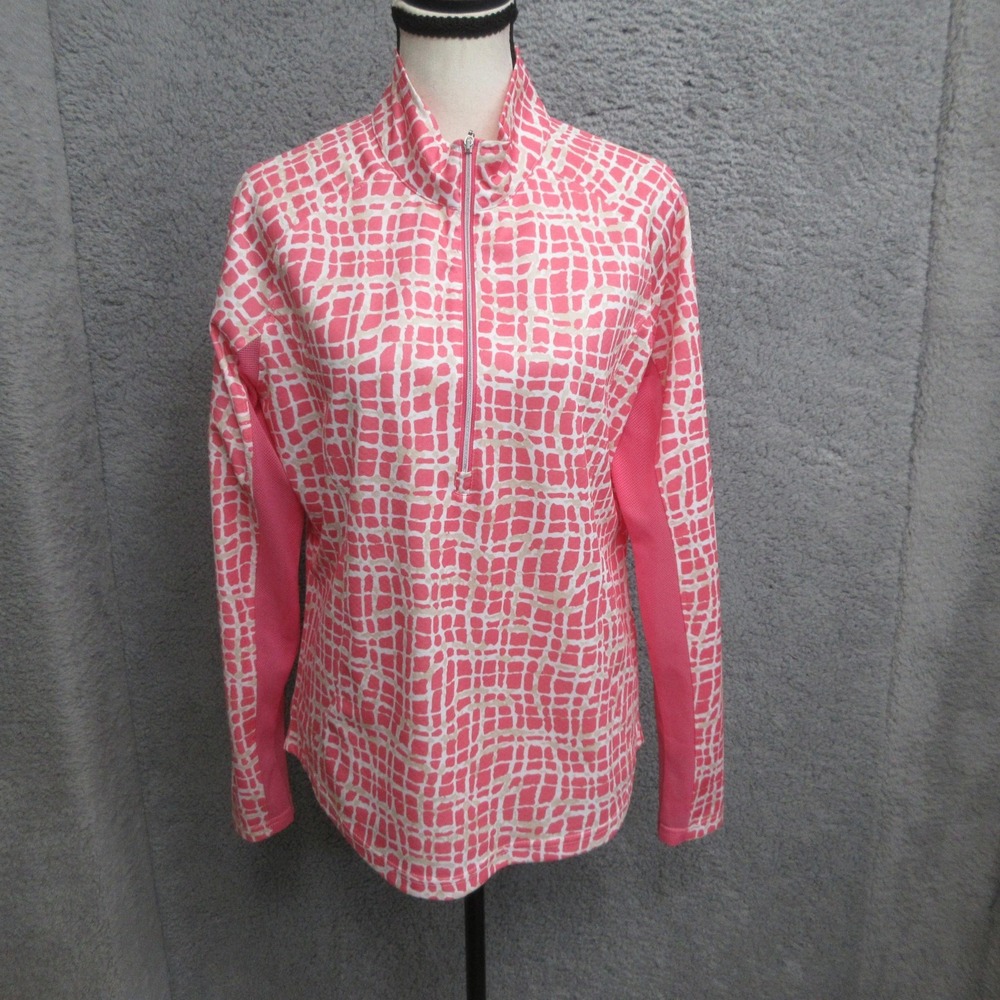 Pebble Beach Dry-Luxe 1/4 Zip Golf Pullover Women L Pink Geometric Performance